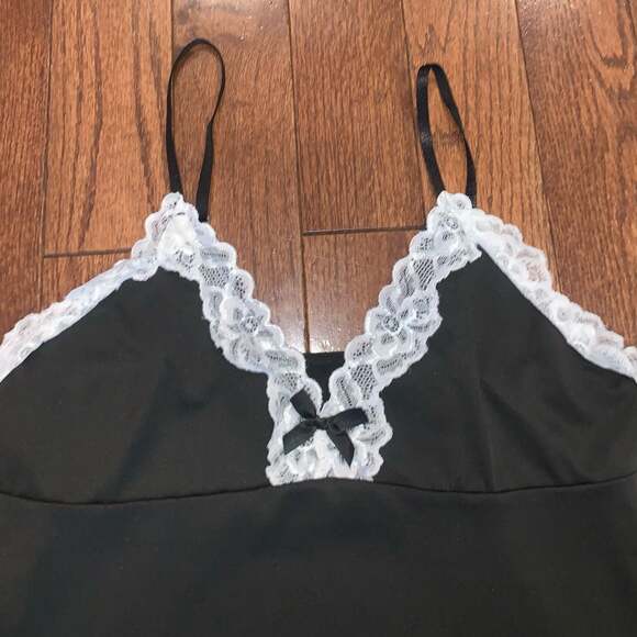 Y2K Black Lace Trim Slip Dress Mini Goth Coquette Babydoll Grunge Fairycore - Picture 5 of 7